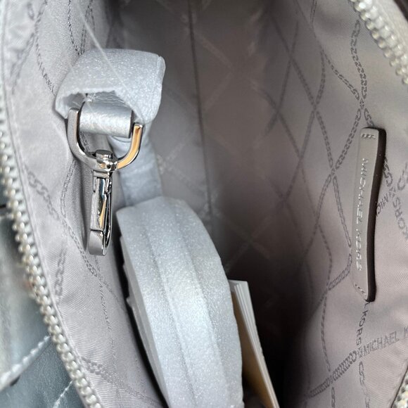 MICHAEL Michael Kors Ruthie Satchel Silver Leather Tote Elegant Handbag - Picture 4 of 13